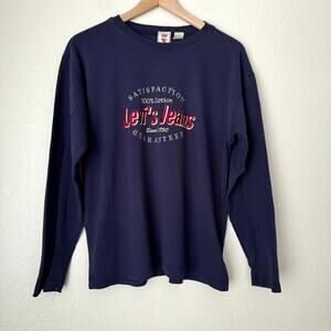 Vintage 90s Levi's Womens Blue Classic Embroidered Longsleeve T-Shirt Size Large